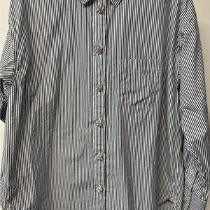 Striped Blue and White  womens Button-Up Shirt with crystal buttons